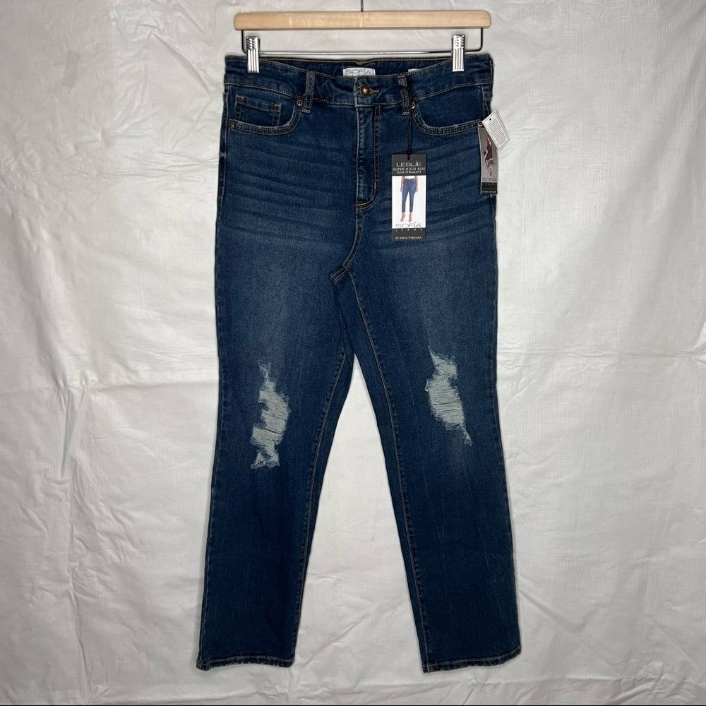 SOFIA Vergara Women Leslie Destructed High-Rise Slim Straight Jeans Blue Size 4